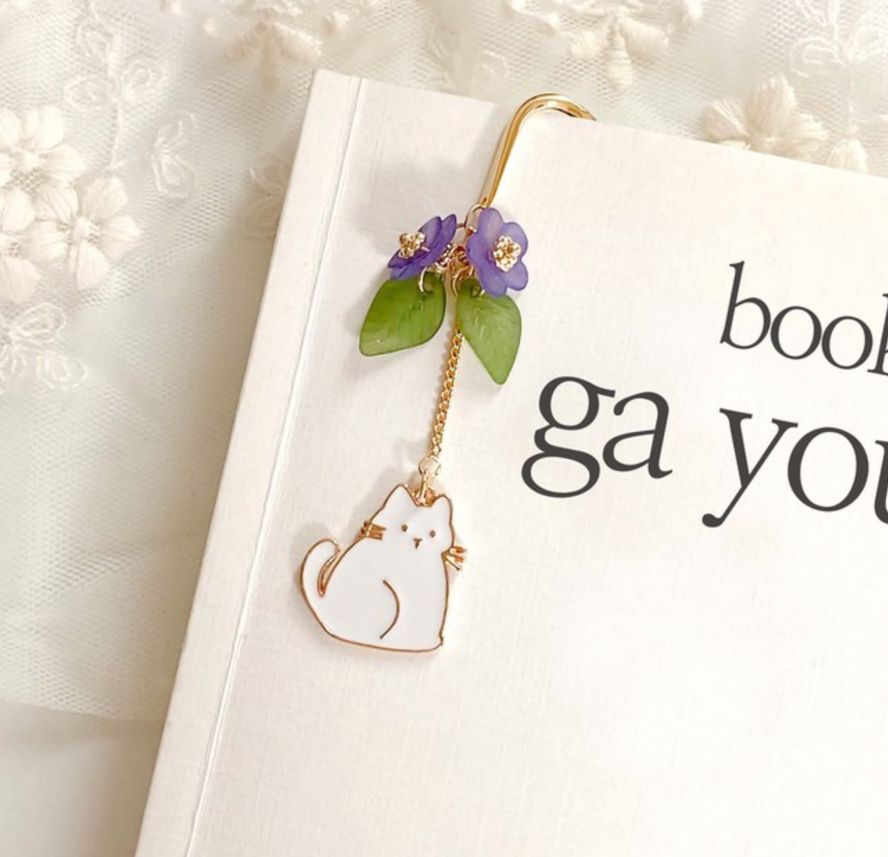 花花貓金屬書籤－濟州島山茶花紫色