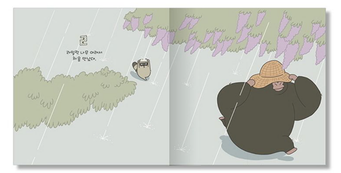 《大猩猩與浣熊-韓文拼音學習繪本》  (고릴라와 너구리 ）